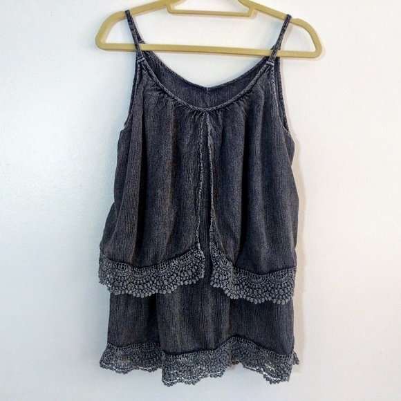 Gray/Indigo Double-layer Tank Top w Lace bottom - Picture 2 of 3